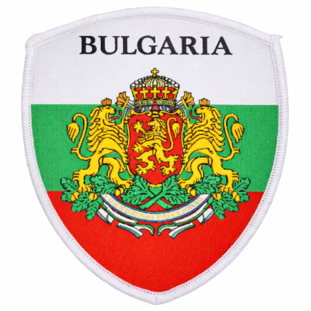 Текстилна нашивка щит с българско знаме, герб и надпис Bulgaria 207677